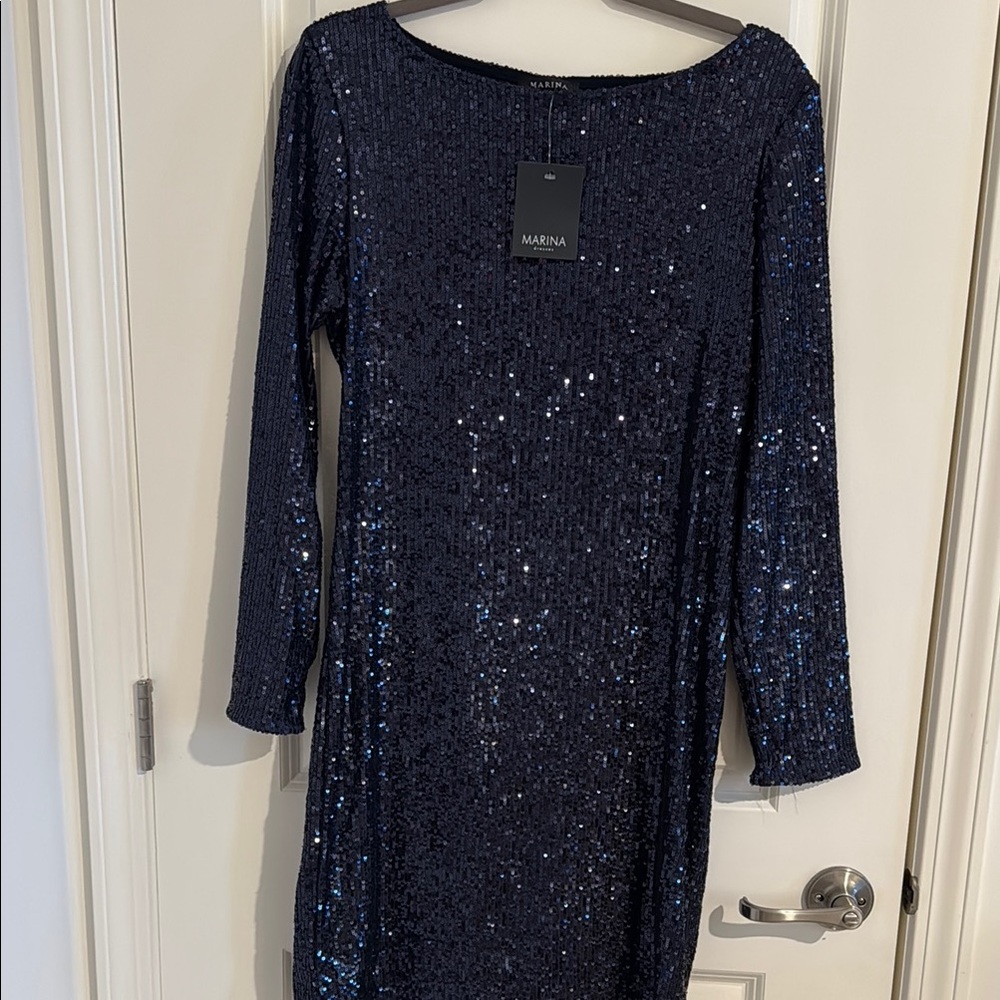 MARINA Blue Sequin Bodycon Cocktail Dress NWT
